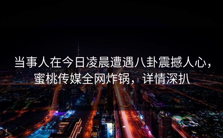 当事人在今日凌晨遭遇八卦震撼人心,蜜桃传媒全网炸锅,详情深扒